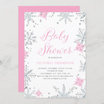 Pink Snowflakes Glitter Winter Baby Shower Invitation