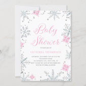 Pink Snowflakes Glitter Winter Baby Shower Invitation (Front)