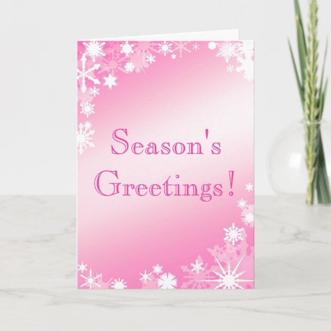 Pink Snowflakes Holiday Card (Front)