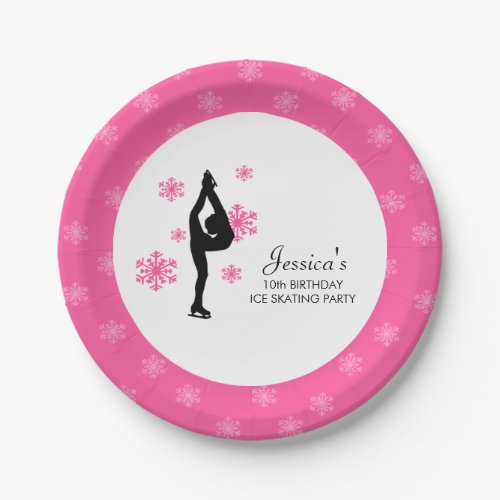 Pink Snowflakes Ice Skating Birthday Party Paper Plates