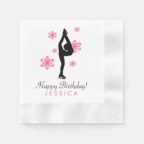 Pink Snowflakes Ice Skating Party Paper Napkins