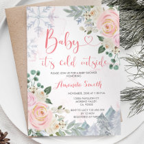 Pink Snowflakes It's Cold Outside Baby Shower Invitation