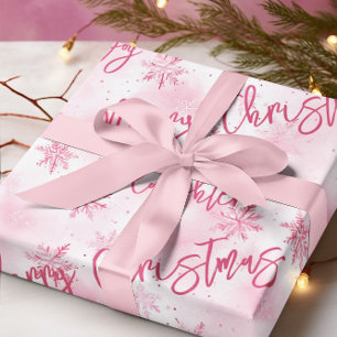 Pink Snowflakes Joy Happiness Laughter Christmas Wrapping Paper