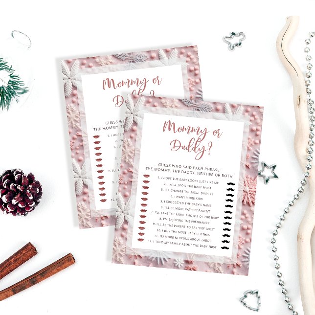 Pink Snowflakes Mommy or Daddy Baby Shower Game (Creator Uploaded)