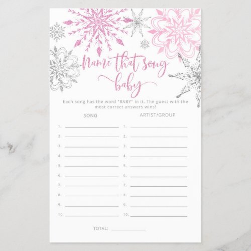 Pink snowflakes Name that song baby shower game