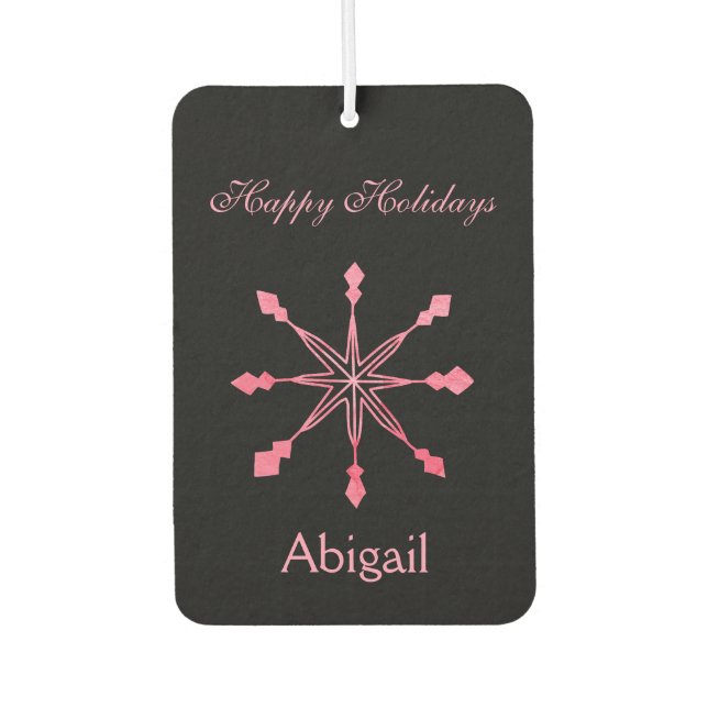 Pink Snowflakes on a Black Background Air Freshener (Front)