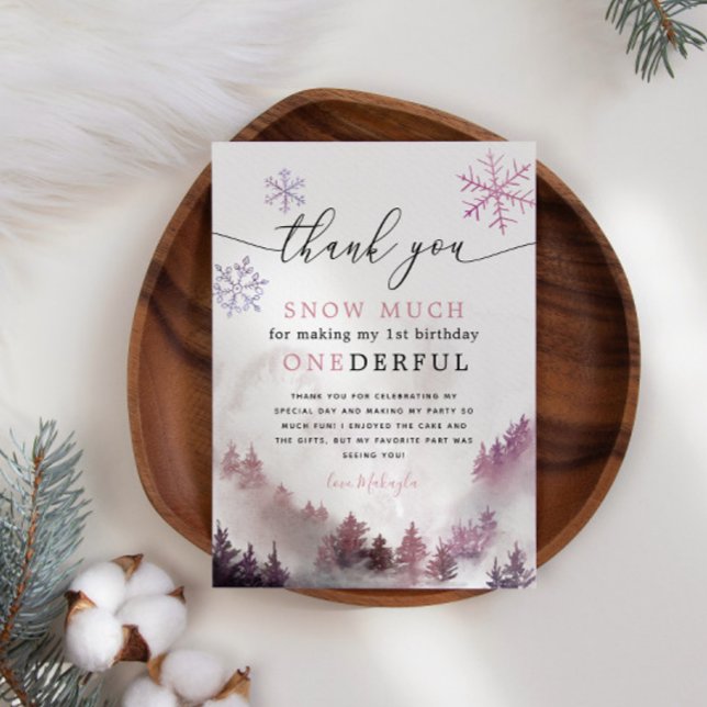 Pink Snowflakes ONEderful 1st Birthday Thank You Card (Creator Uploaded)