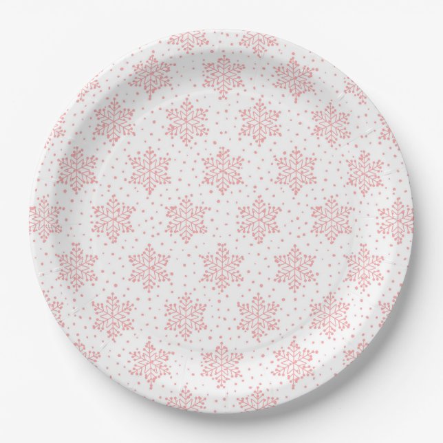 Pink Snowflakes Paper Plates (Front)