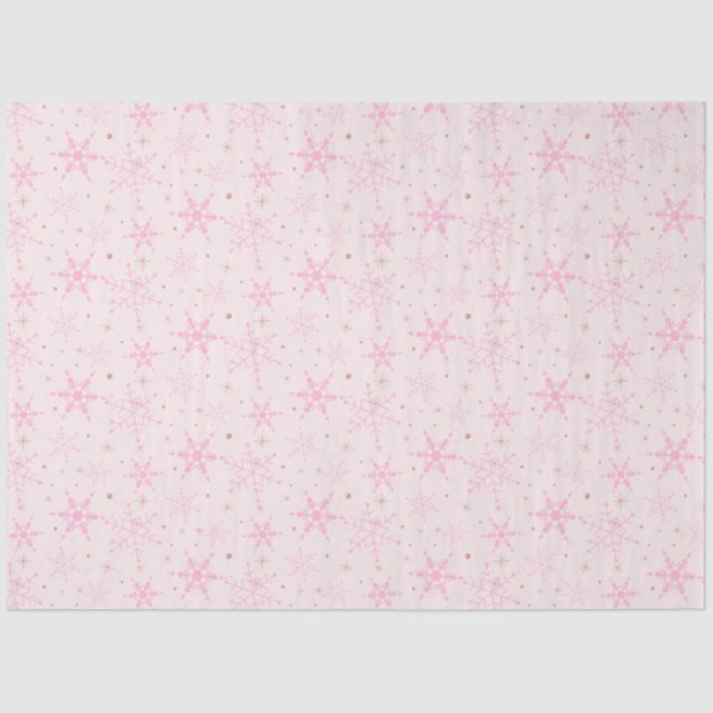 Pink Snowflakes Pink Christmas Tissue Paper (Front)