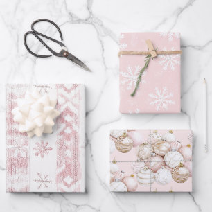 Pink Snowflakes Pretty Ornaments Christmas Wrapping Paper Sheets
