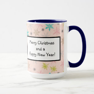 Pink Snowflakes Turquoise Lime Green Gray Mug