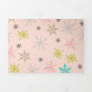Pink Snowflakes Turquoise Lime Green Gray Tri-Fold Holiday Card