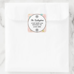 Pink Snowflakes Turquoise Lime Return Address Square Sticker
