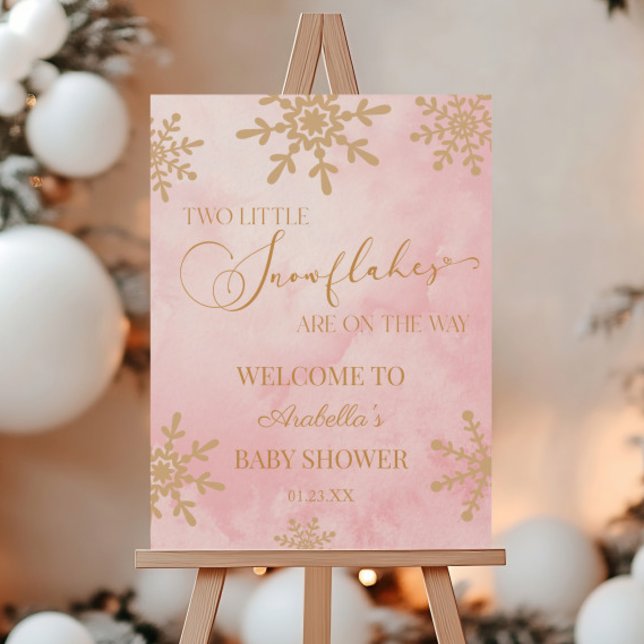 Pink Snowflakes Twins Baby Shower Welcome Sign (Creator Uploaded)