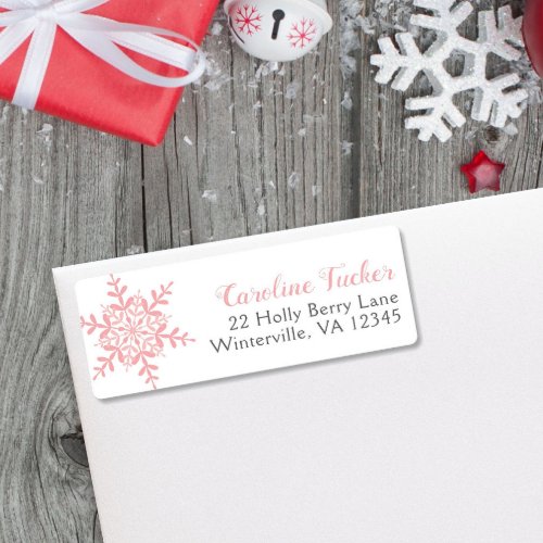 Pink Snowflakes Winter Baby Girl Shower Address Label