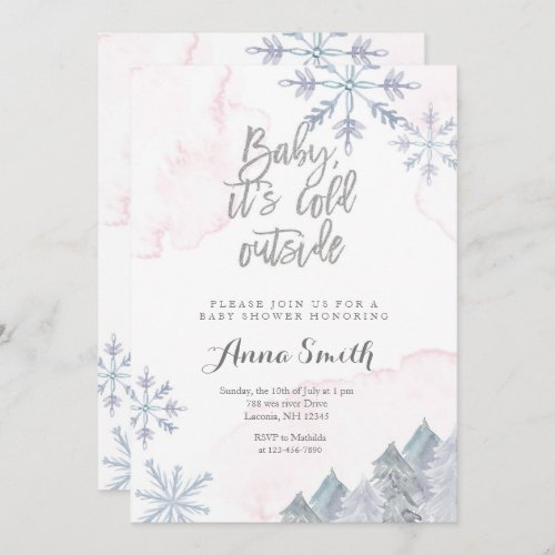 Pink Snowflakes Winter Baby Shower Invitation