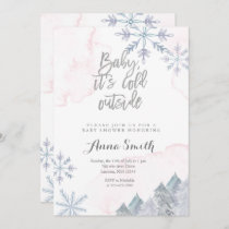 Pink Snowflakes Winter Baby Shower Invitation