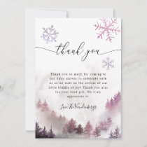 Pink Snowflakes Winter Baby Shower Thank You Card