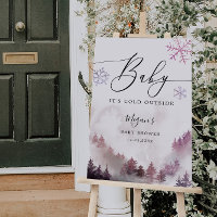 Pink Snowflakes Winter Baby Shower Welcome Sign