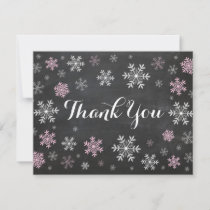 Pink Snowflakes Winter Chalkboard Thank You Card
