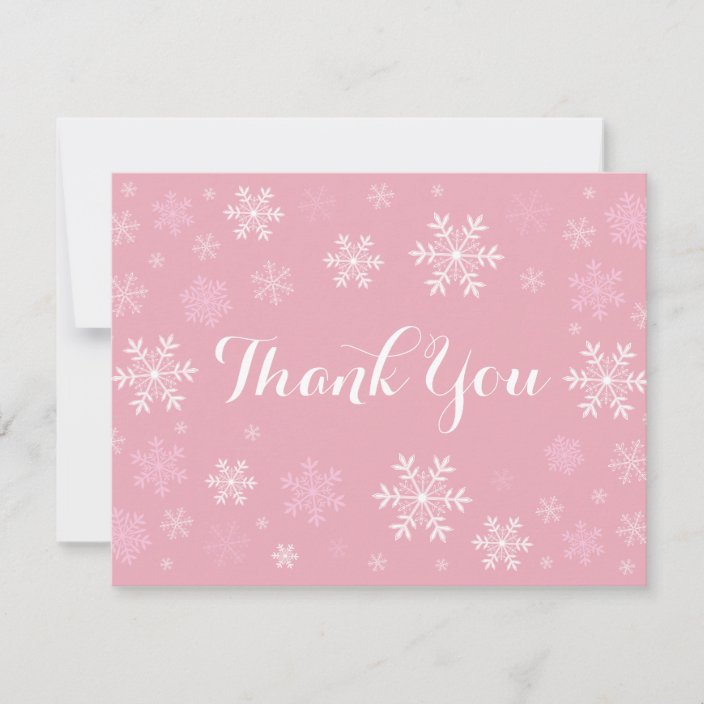 Pink Snowflakes Winter Thank You Card | Zazzle