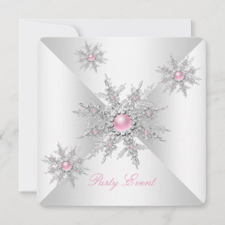 Pink Snowflakes Winter Wonderland Party Invitation