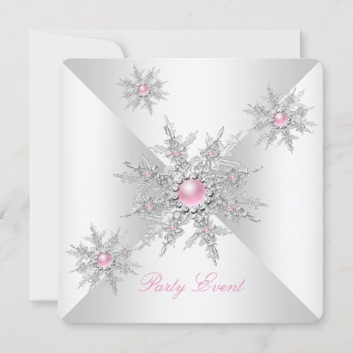 Pink Snowflakes Winter Wonderland Party Invitation