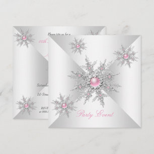 Pink Snowflakes Winter Wonderland Party Invitation