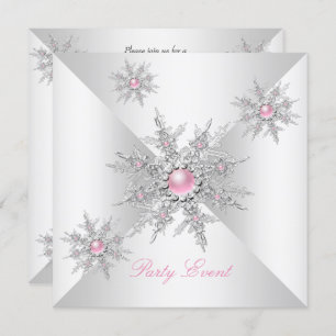 Pink Snowflakes Winter Wonderland Party Invitation