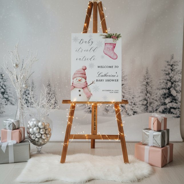 Pink Snowman “Baby It’s Cold Outside” Baby Shower Foam Board (Creator Uploaded)