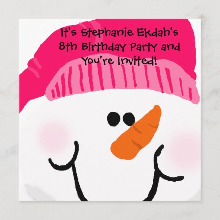 Pink Snowman Birthday Invitations