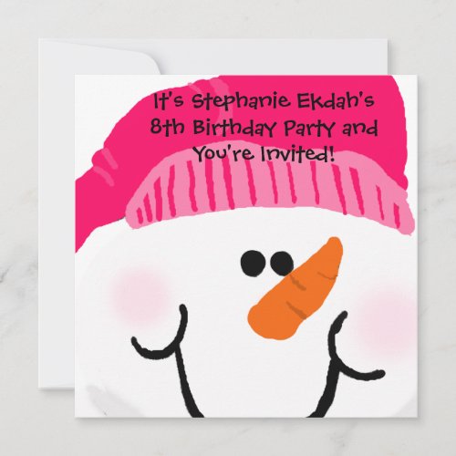 Pink Snowman Birthday Invitations