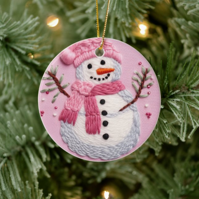  Pink Snowman  Ceramic Ornament (Tree)