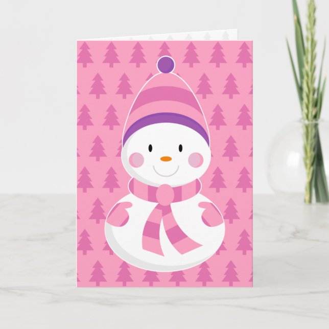 Pink Snowman Christmas Card (Front)