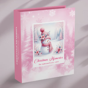 Pink Snowman Christmas Cute Forest Memory Album 3 Ring Binder
