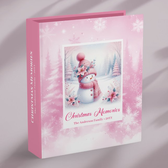 Pink Snowman Christmas Cute Forest Memory Album  3 Ring Binder (Pink Snowman Christmas Cute Forest Memory Album Binder)