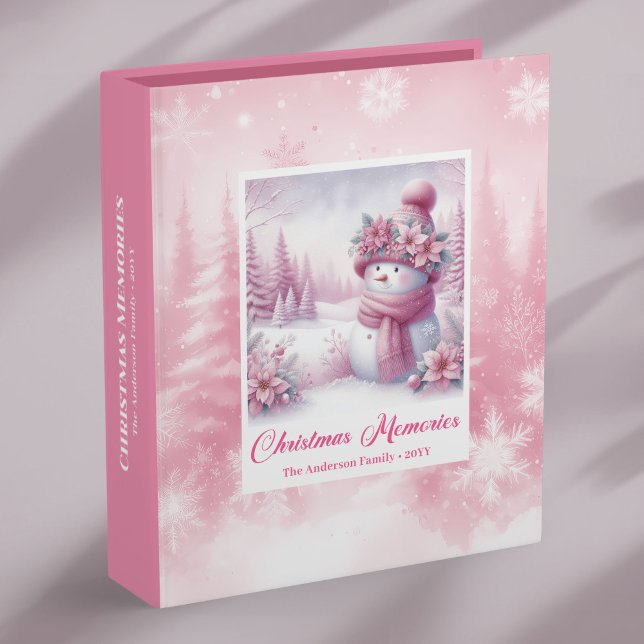 Pink Snowman Christmas Keepsake Photo Album Winter 3 Ring Binder (Pink Snowman Christmas Keepsake Album Winter Binder)