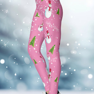 Pink Snowman Christmas Leggings