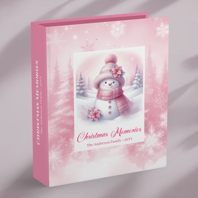 Pink Snowman Christmas Nostalgic Memory Photo   3 Ring Binder (Pink Snowman Christmas Nostalgic Memory Photo Binder)