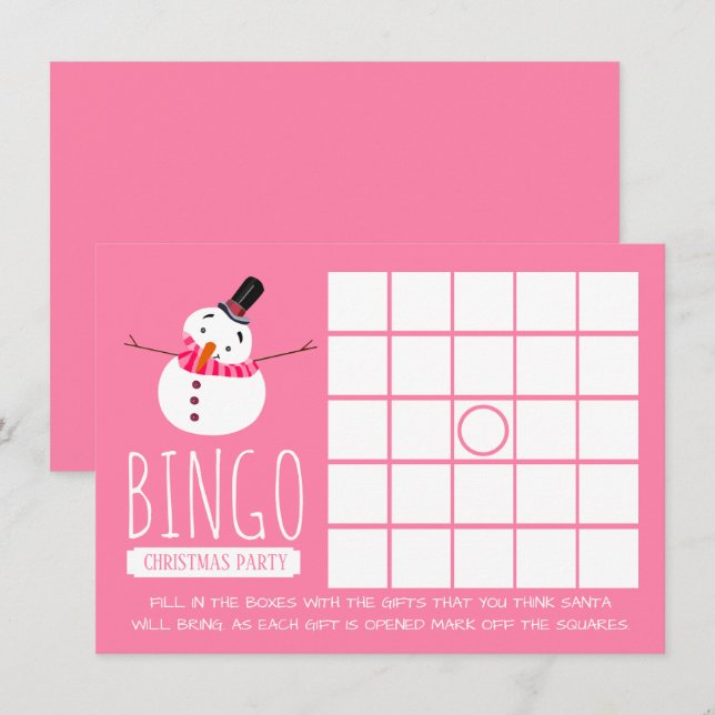 Pink Snowman, Christmas Party Bingo Invitation (Front/Back)