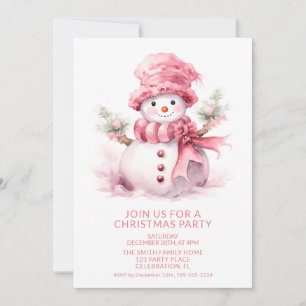 Pink Snowman Christmas Party Invitation