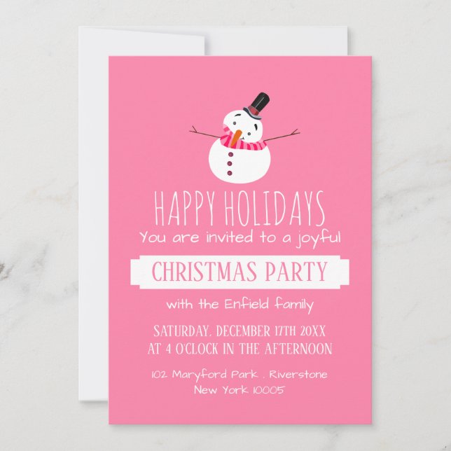 Pink Snowman, Christmas Party Invitation (Front)