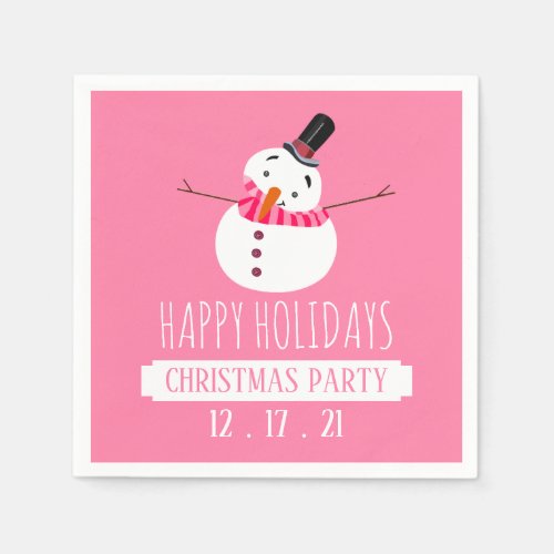 Pink Snowman Christmas Party Napkins