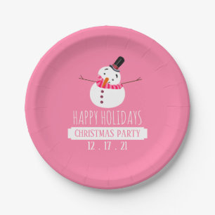 Pink Snowman, Christmas Party Paper Plates