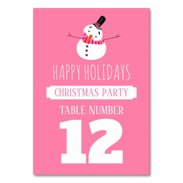 Pink Snowman, Christmas Party Table No. Number (Front)