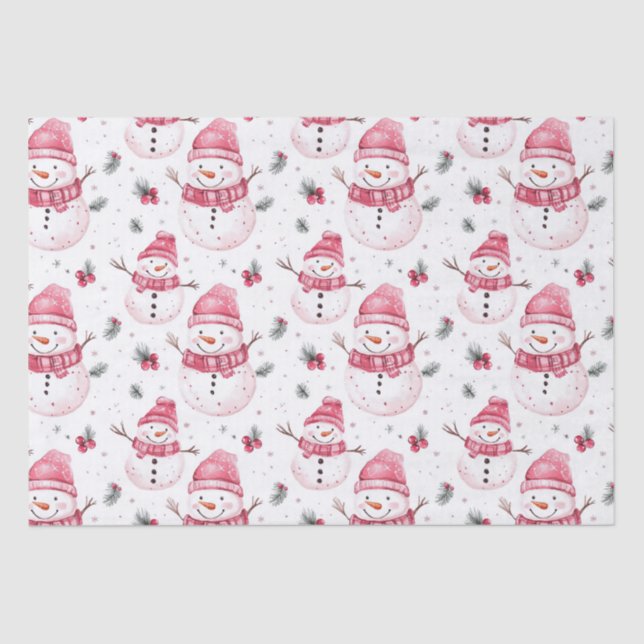 Pink Snowman Christmas Tissue Paper (Front)
