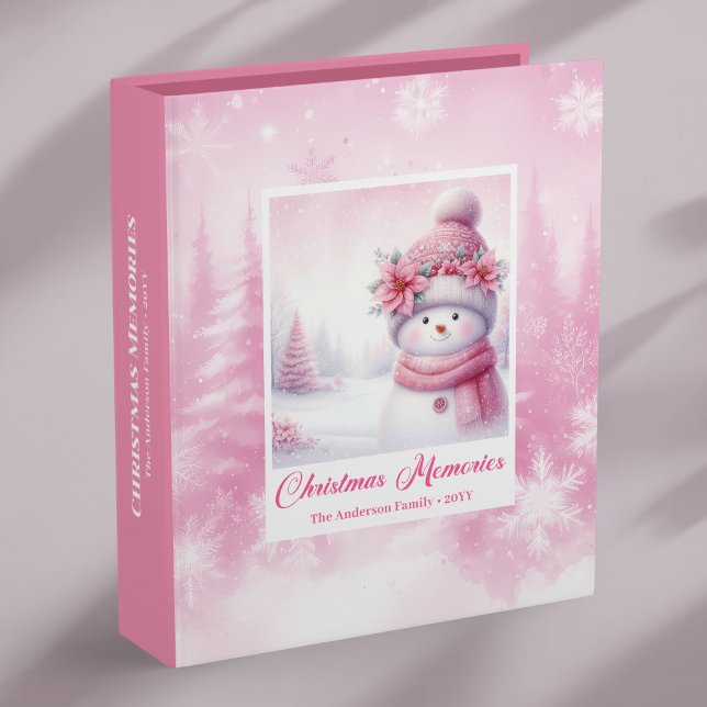 Pink Snowman Kids Christmas Album Festive Gift   3 Ring Binder (Pink Snowman Kids Christmas Album Festive Gift Pick)