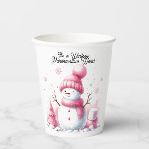 Pink Snowman Marshmallow World Paper Cups