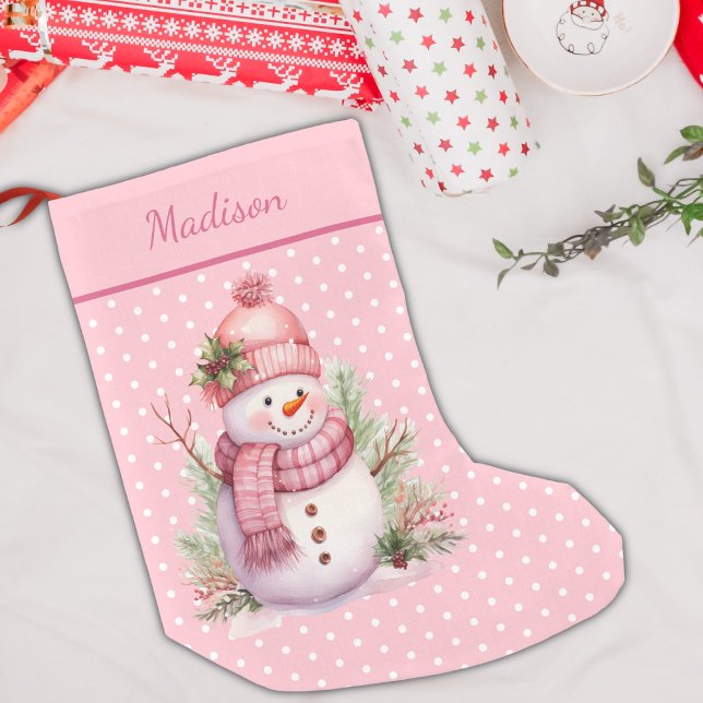 Pink Snowman Polka Dot Custom Christmas Stocking (Creator Uploaded)