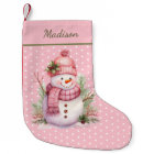 Pink Snowman Polka Dot Custom Christmas Stocking